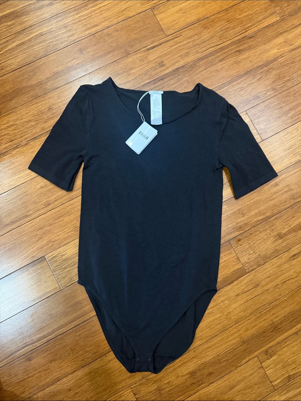 NWT Wolford Bahamas Body 71173 Black Short-Sleeve Bodysuit XL